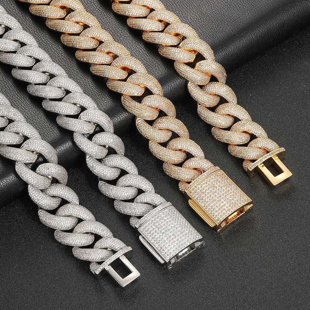 ALINOYA Hip Hop Ice Out 25Mm Miami Cuban Chain Bling Diamond Jewelry Zircon 18K Gold Plated Thick Link Necklace - Uknowucme