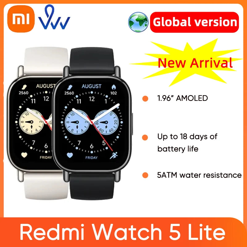 Global Version Xiaomi Redmi Watch 5 Lite 1.96'' AMOLED display 18-Day Battery life Built-in GNSS 5ATM Bluetooth® calling - Uknowucme
