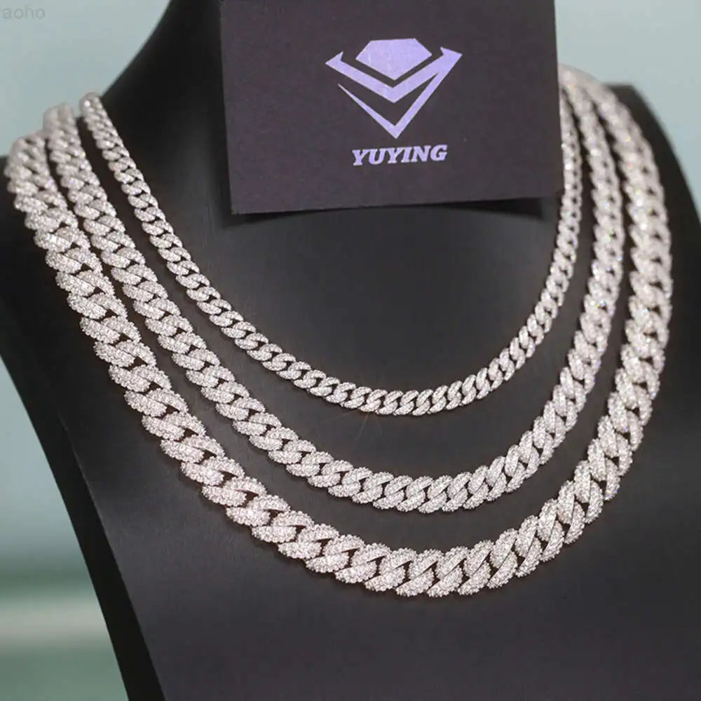 Full Ice Out Mossanite Cuban Chain 6mm 9mm Width 2 Rows S925 Solid Silver Moissanite Cuban Link Chain Hiphop Necklace - Uknowucme