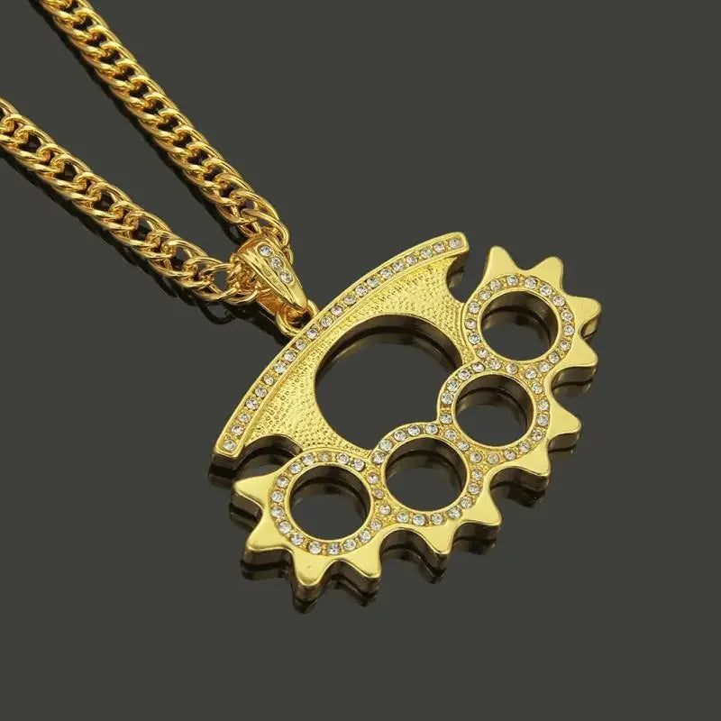 Hip-Hop Inlaid Icy Zirconia Knuckle Pendant Suitable for Men\ - Uknowucmes Domineering Trend Necklace Rock Party Jewelry Gift - Uknowucme