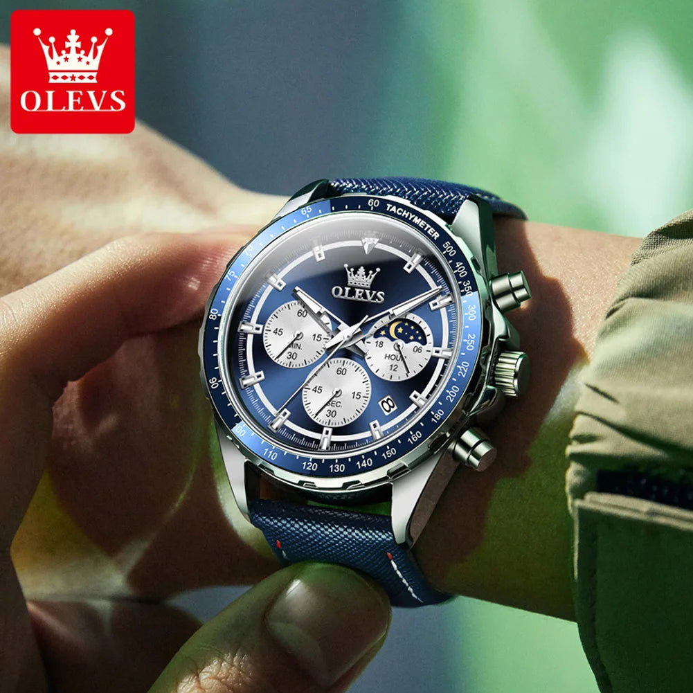 OLEVS 2945 Men's Watches Multifunctional Small Dial Design Leather Strap Waterproof High Quality Quartz Male Wristwatches NEW - Uknowucme