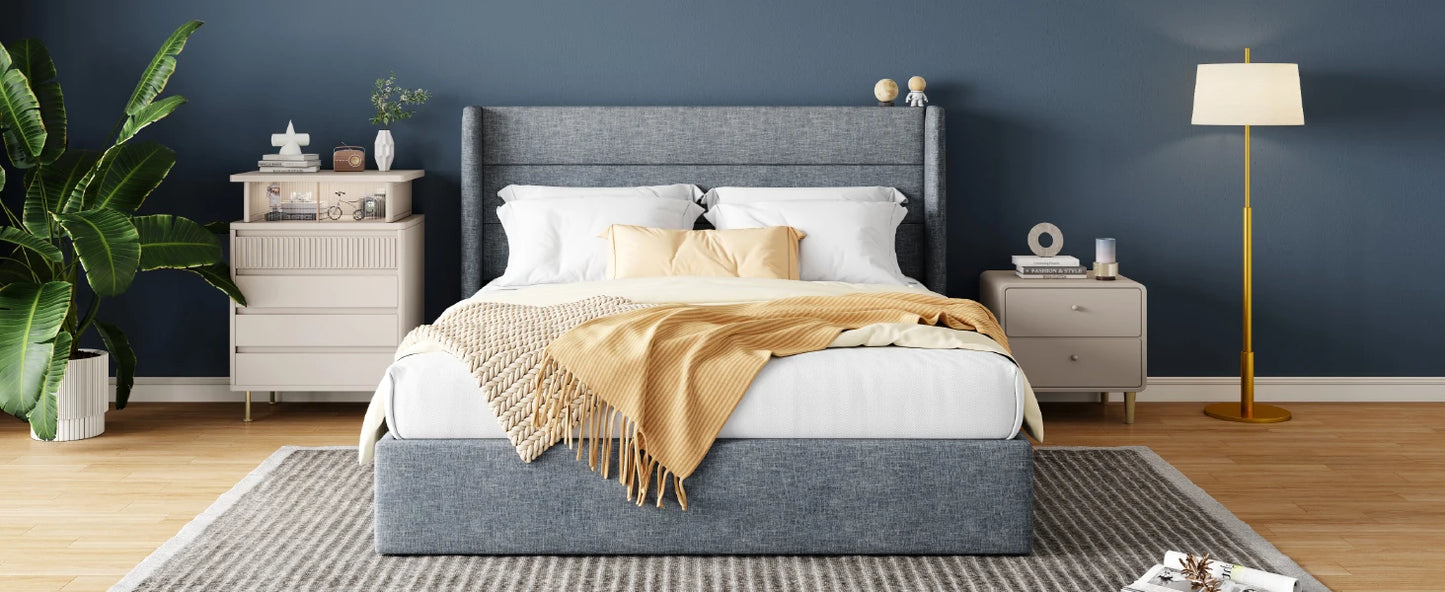 HOOMIC Lift Up Storage Bed with Wingback Headboard/Heavy-Duty Hydraulic Bed/Large Underneath Storage Allewie - Uknowucme