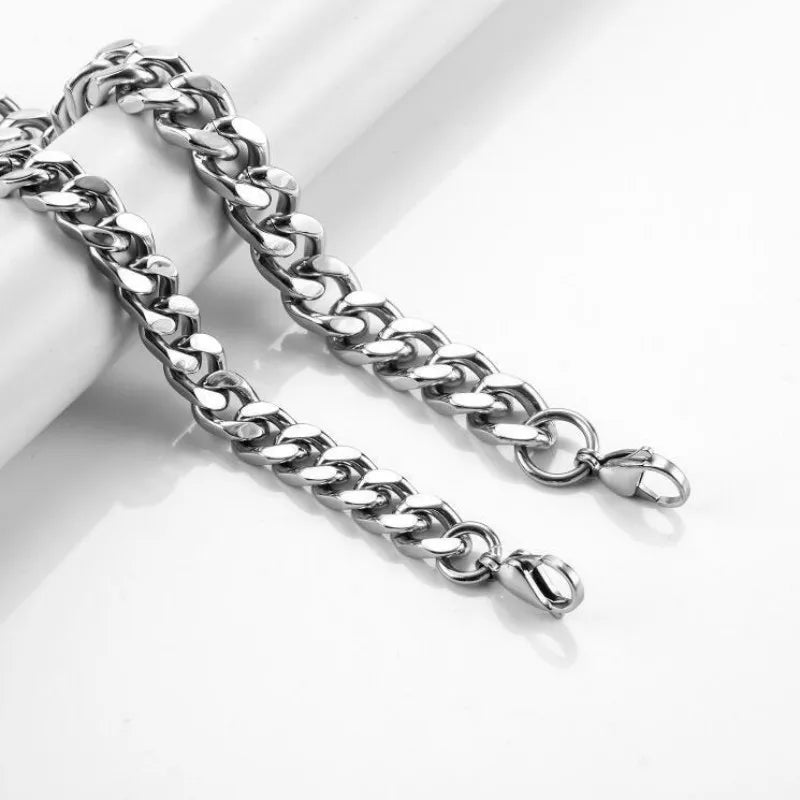 HNSP 8MM-14MM Stainless Steel Chain Cuban Necklace For Men Punk Thick Long Neck Male Jewelry Silver Color - Uknowucme
