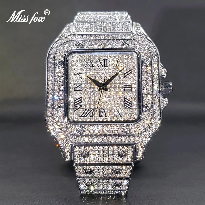 Ice Out Gold Watch For Men MISSFOX Street Style Hip Hop Waterproof Watches For Male Couple Wristwatches Jewelry Accessories - Uknowucme