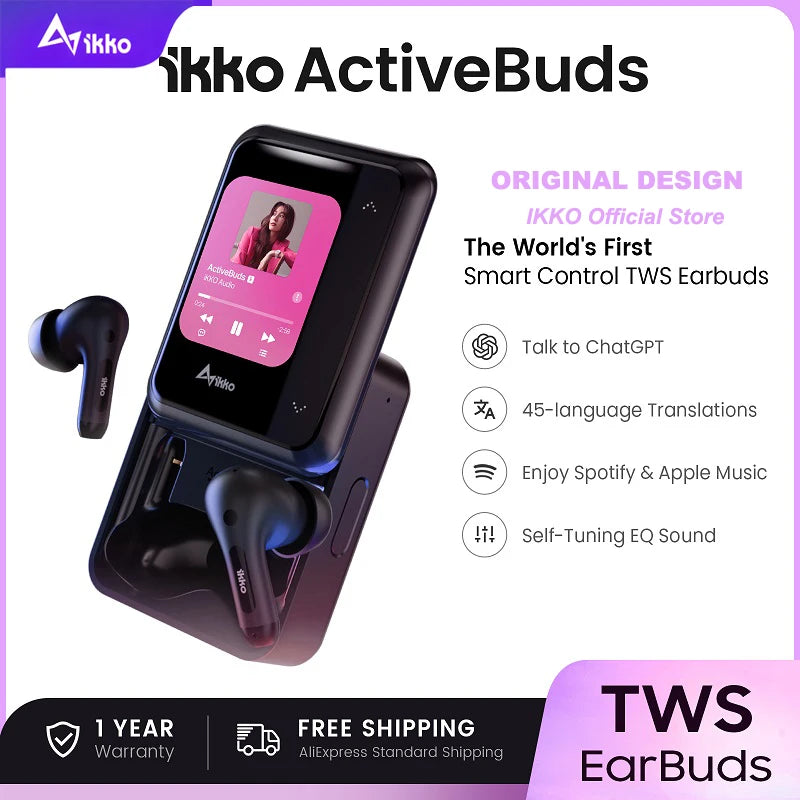 iKKO World's First AI TWS Earbuds with Smart System&Touchscreen ActiveBuds Bluetooth Earphones Wireless Headphone In-Ear Headset - Uknowucme