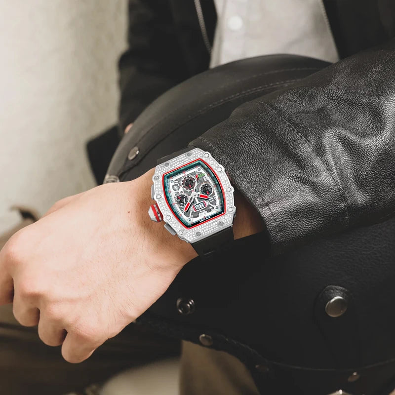 New Arrival Men Business Quartz Watch PINTIME Top Brand Bling Iced Out Diamond Hip Hop Chronograph Popular Item Six Colors - Uknowucme
