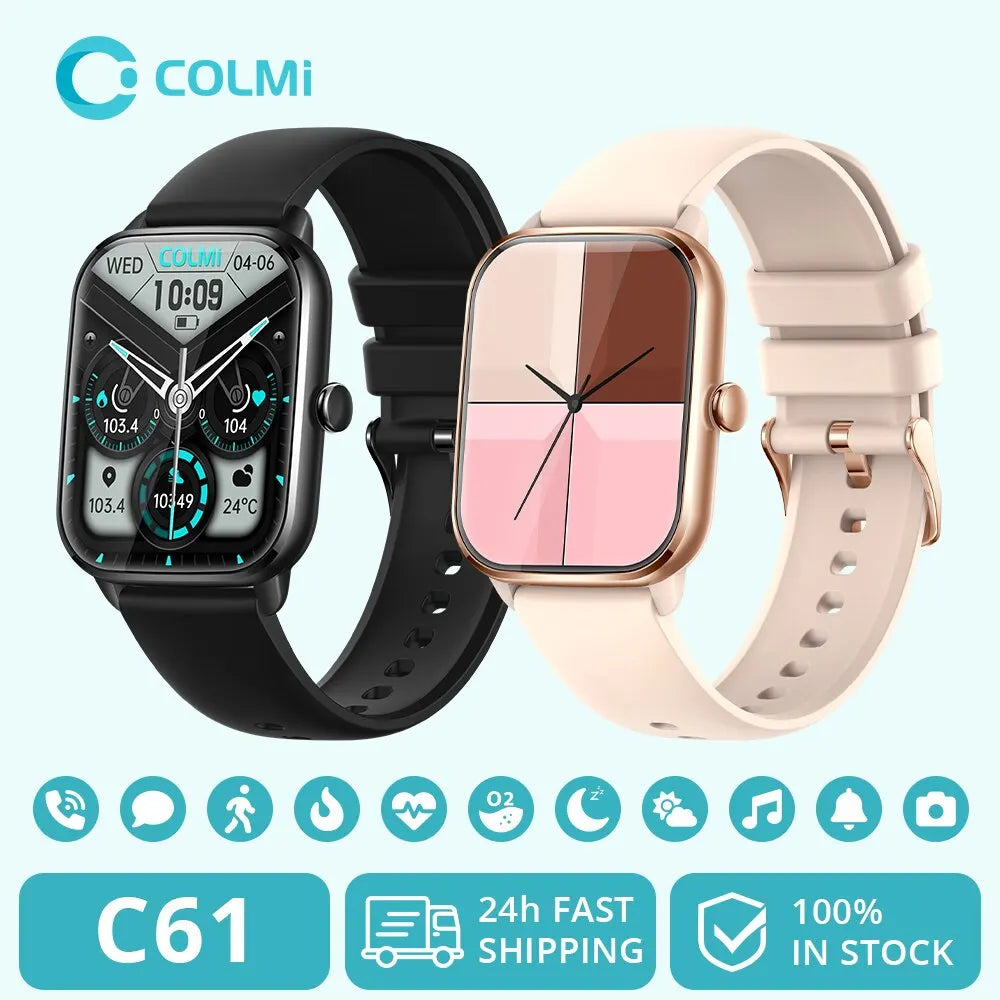 COLMI C61 Smartwatch 1.9 Inch Full Screen Bluetooth Calling Heart Rate Sleep Monitor 100 Sport Models Smart Watch For Men Women - Uknowucme