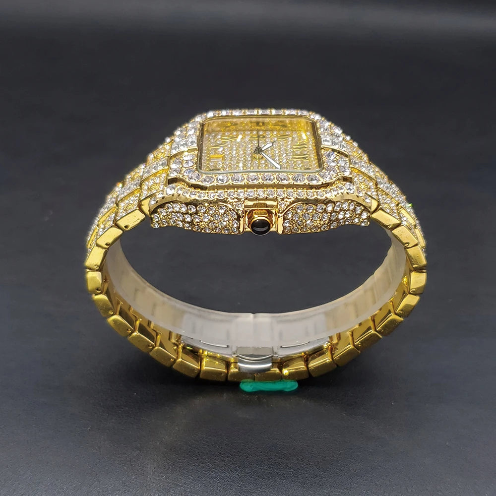High Quality Gold Men's Watches Top Brand Luxury Full Diamond Bling Wristwatch Fashion Ice Out Stainless Steel Male Clock Gift - Uknowucme