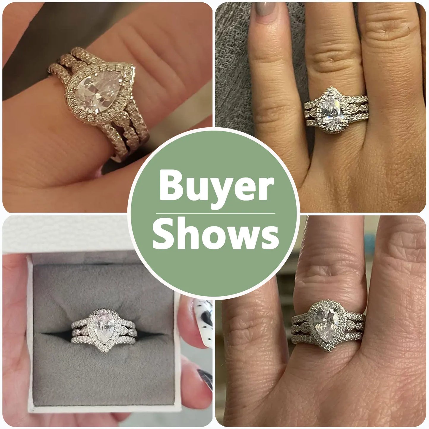 Newshe 2 Pieces 925 Sterling Silver Engagement Ring Enhancer Wedding Band for Women Pear Cut AAAAA Zircon Jewelry Size 4-13 - Uknowucme