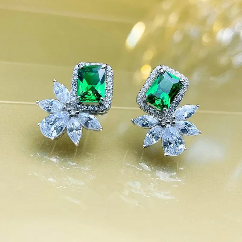 2025 Geometric Green CZ Sparkling Cubic Zirconia Earrings, Suitable for Women's Wedding Parties, Elegant Jewelry - Uknowucme