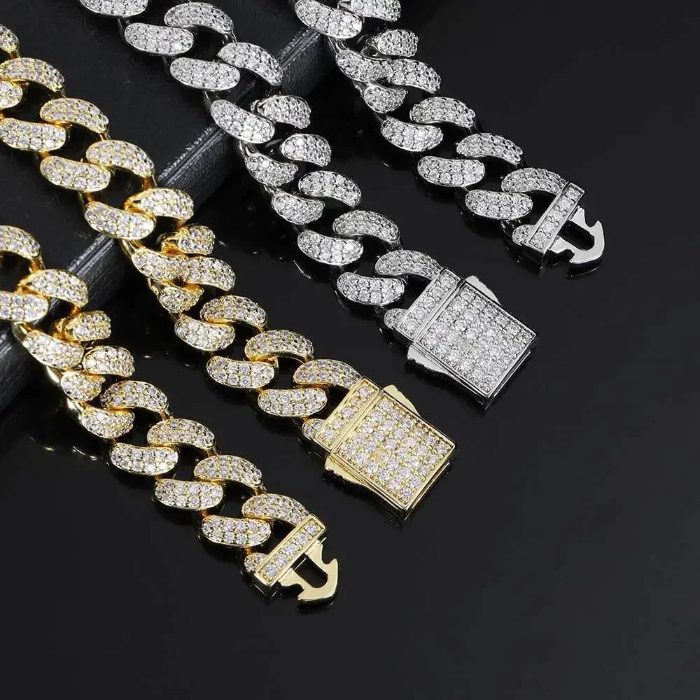 12mm Hip Hop Miami Cuban Chain Moissanite Diamond Style S925 Sterling Silver Gold Plated Necklace For Men Rap Rock Jewelry - Uknowucme