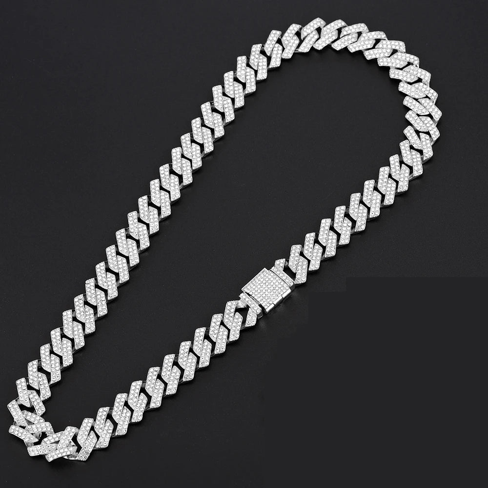16mm Hip Hop Miami Cuban Link Chain Set Necklace +Watch+Bracelet Creative Iced Out Shiny Trendy Stylish Jewelry For Women Men - Uknowucme
