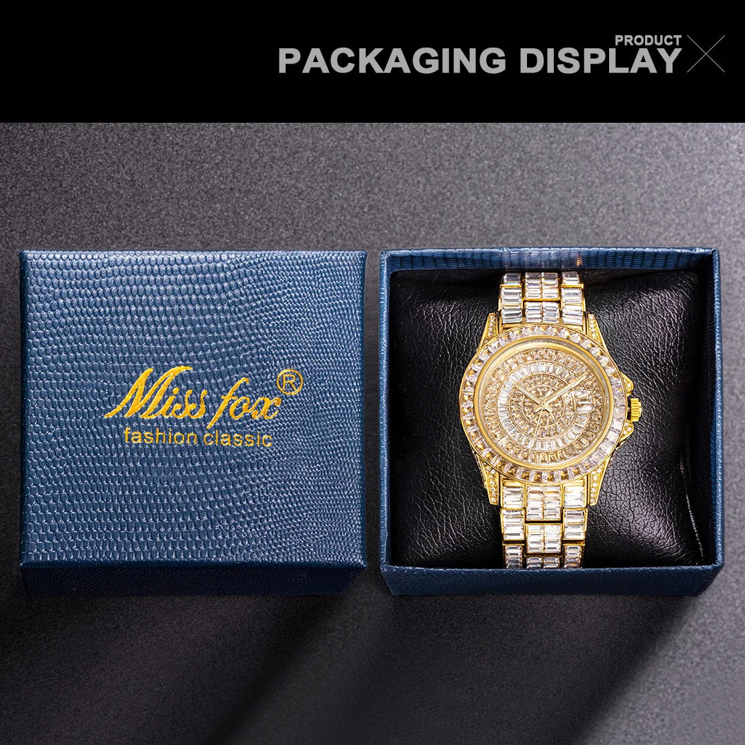 MISSFOX Hip Hop Men Watch Luxury Ice Out Fully Diamond Rose Gold Watches Fashion Stainless Steel Waterproof Male Clock Gift 2022 - Uknowucme