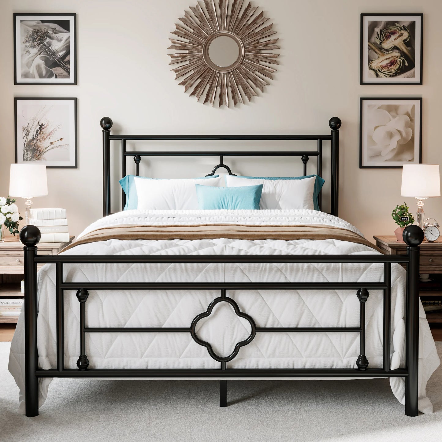 HOOMIC 14 Inch Metal Platform Bed Frame, Vintage Victorian Style, Wrought Iron Headboard and Footboard - Uknowucme