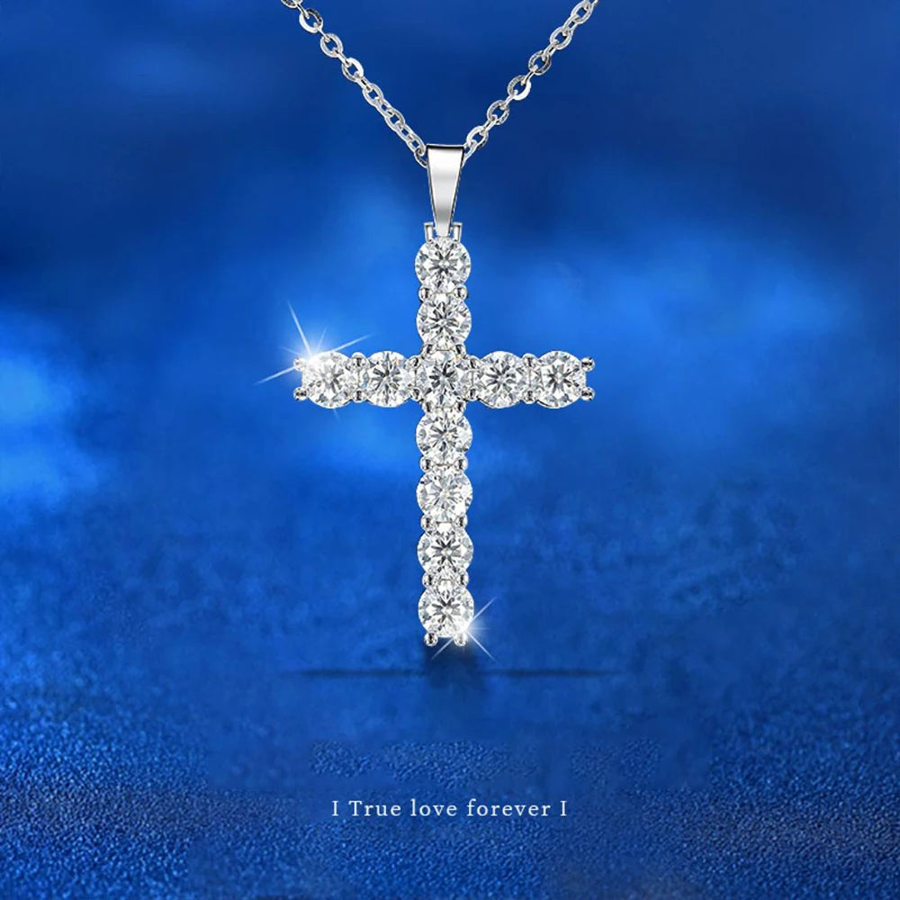 HOYON Luxury s925 Silver Mosonite Full Diamond Cross Pendant Necklace Jewelry Gift Collar Chain Hip Hop Style Couple Accessories - Uknowucme