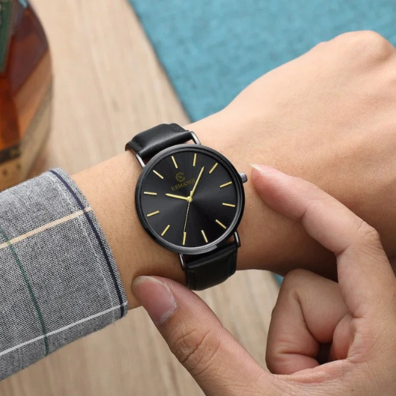 Fashion Ultra Thin Men's Quartz Wristwatch Minimalist Style Mens Watch Leather Band Business Casual Male Clock relogio masculino - Uknowucme