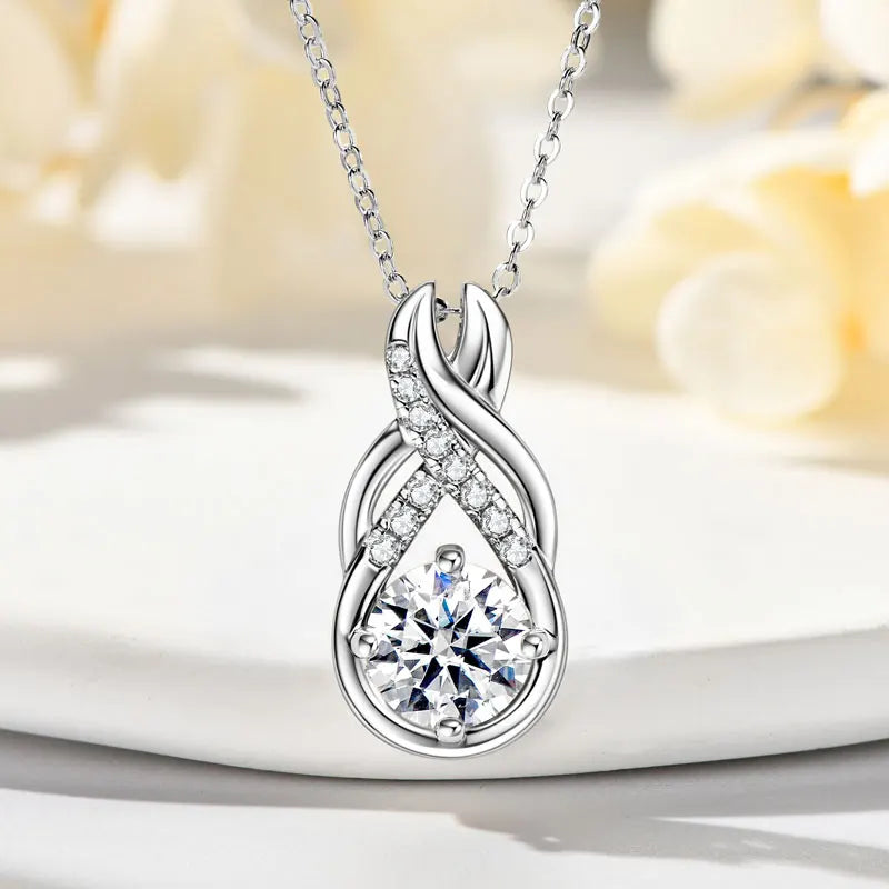 Anziw 7x10mm 2ct Pear Cut Moissanite Infinity Pendant Necklace for Women 925 Sterling Silver Adjustable Chain Fine Jewelry Gift - Uknowucme