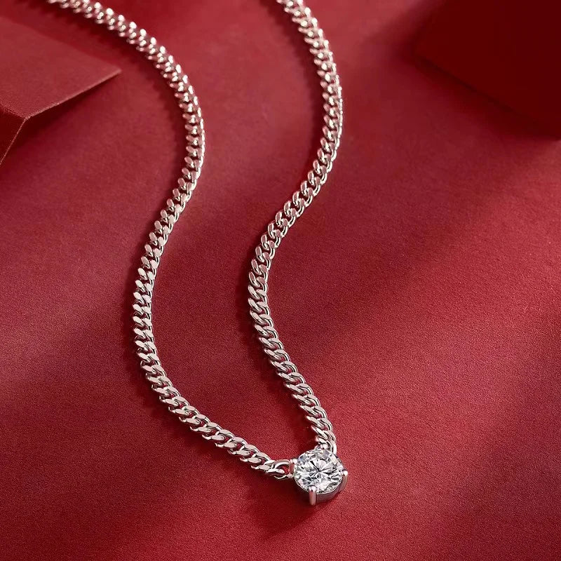 1ct D VVS1 Moissanite Cuban Chain Neklace Women Men 925 Sterling Silver Iced Diamond Link Necklace Pass Tester with Gra Gift - Uknowucme