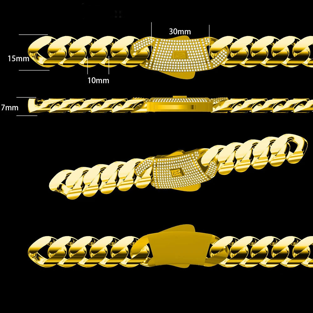 High Quality 14K Plated Monaco Chain 925 Silver Cuban Link Necklace Iced Out VVS Moissanite Clasp Smooth Cuban Chain Jewelry - Uknowucme