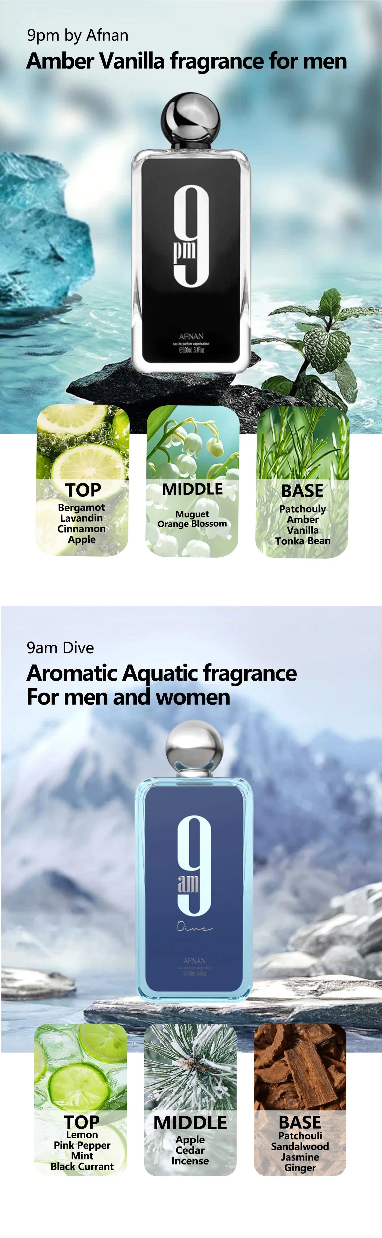 Afnan 9 PM For Men 9 AM For Women Eau De Parfum 3.4 Fl. Oz Long-lasting Pheromone Fragrance High Quality Cologne Perfume 100ML - Uknowucme