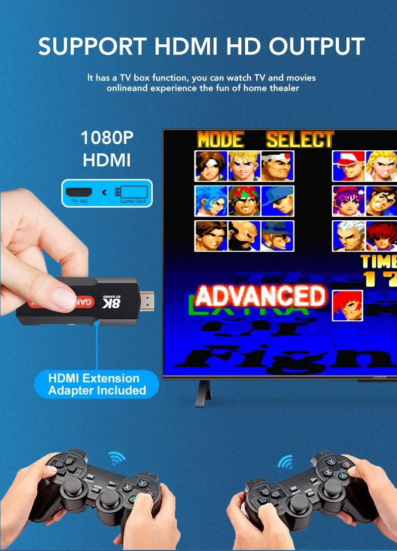 Q9 USB 2.0 Dual System Game Stick 8K Retro Video Games Console with Wireless Controller 64G TV Sticks 10000+ Games For PSP gift - Uknowucme