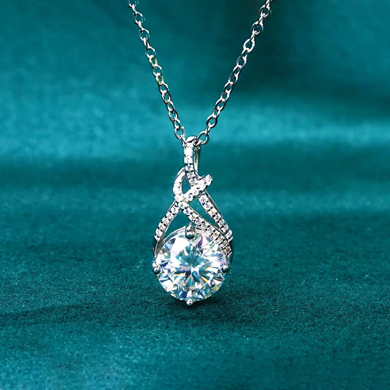 Anziw 7x10mm 2ct Pear Cut Moissanite Infinity Pendant Necklace for Women 925 Sterling Silver Adjustable Chain Fine Jewelry Gift - Uknowucme