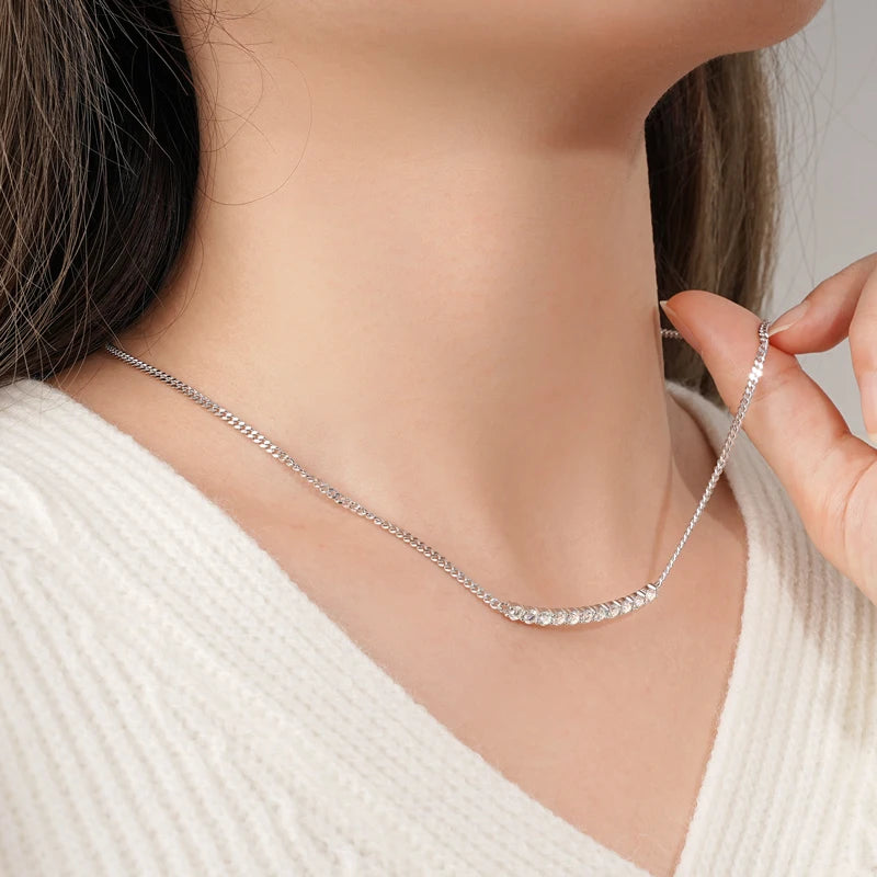 925 Silver Round Cut D1.10CT 3mm Moissanite Pendant Necklace for Women Curved Bar Smile Cuban Necklace Choker Jewelry 2024 New - Uknowucme