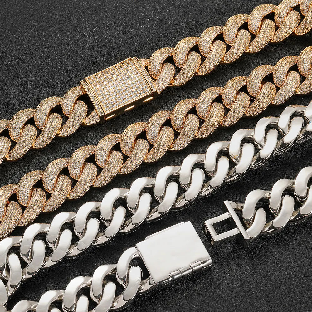 ALINOYA Hip Hop Ice Out 25Mm Miami Cuban Chain Bling Diamond Jewelry Zircon 18K Gold Plated Thick Link Necklace - Uknowucme