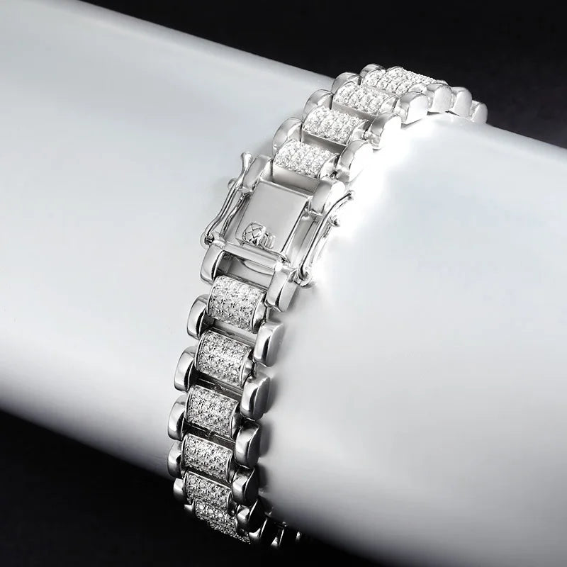 EWYA 2024 Original Full 1mm D Color Moissanite Diamond Cuban Link Bracelet For Men Women Unisex 925 Silver 10mm Wrist Bracelets - Uknowucme
