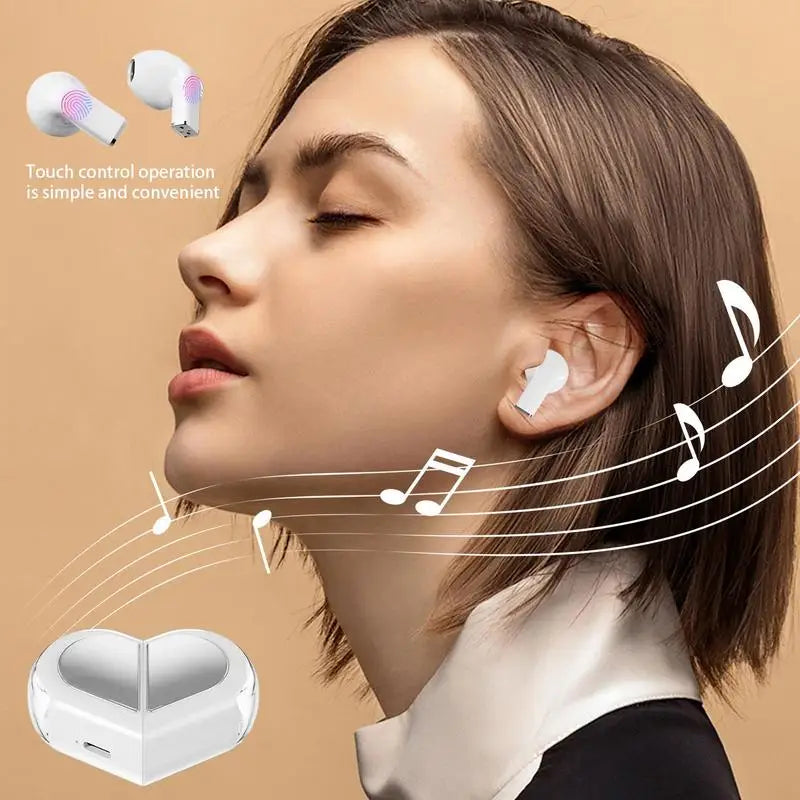 Heart Shaped Wireless Earbuds Touchscreen Comfortable Ear Buds Wireless Headphones Valentine's Day Gift Waterproof With Hi-Fi - Uknowucme