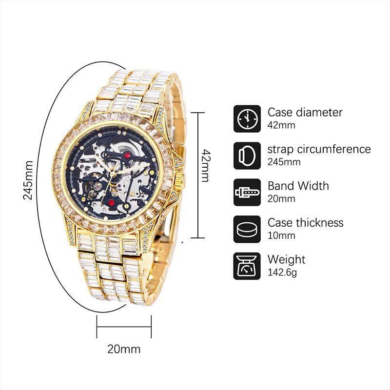 High End Automatic Watch For Men Hip Hop Diamond Hollow Mechanical relogio masculino Luxury Ice Out waterproof Male Watches 2022 - Uknowucme