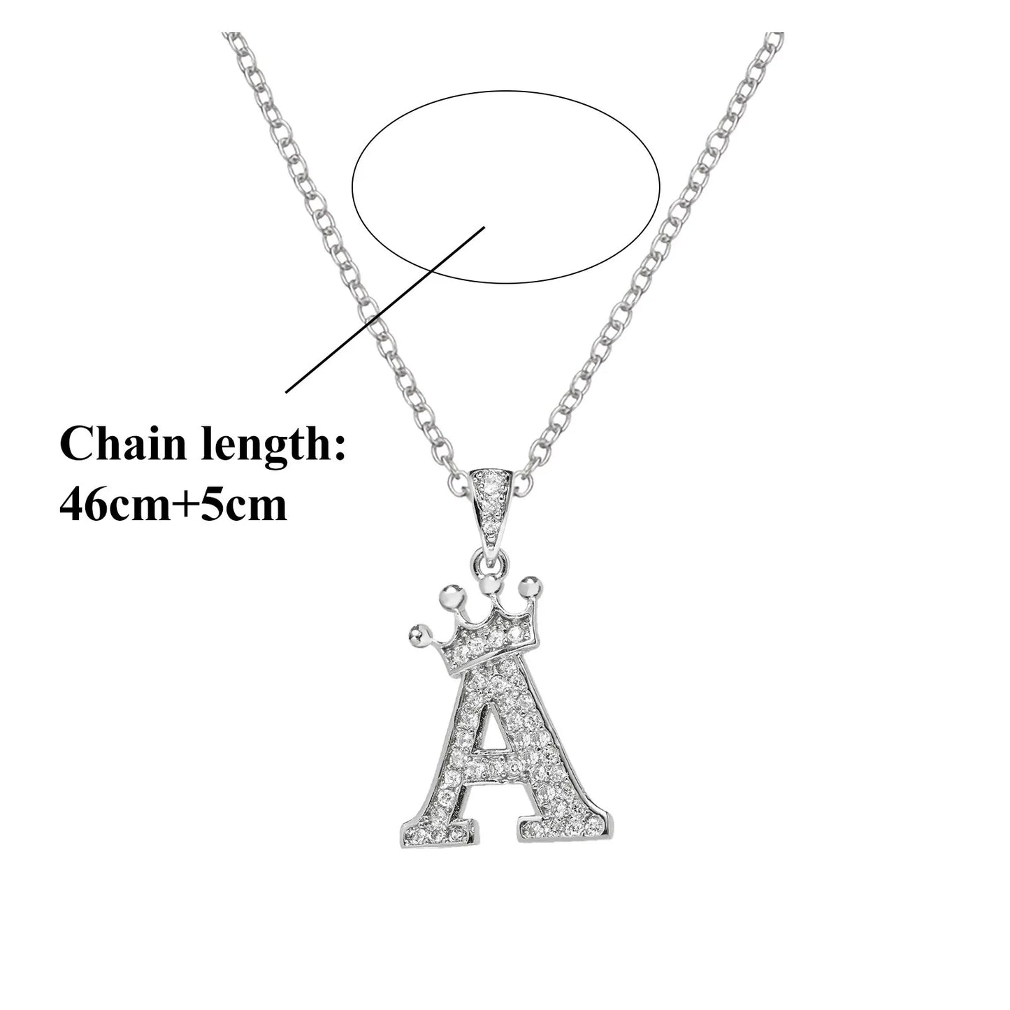Luxury Stainless Steel Cubic Zirconia Name Crown Letter Pendant Necklace For Women Hip Hop Punk Girl Alphabet Fashion Jewelry - Uknowucme