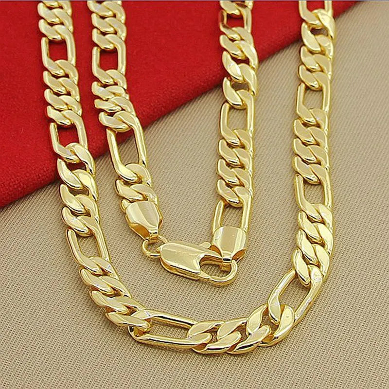 High Quality Men's 8mm 24'' 60cm Gold Necklace 24k Yellow Gold Color Figaro Chain Necklace For Male Luxury Jewelry - Uknowucme