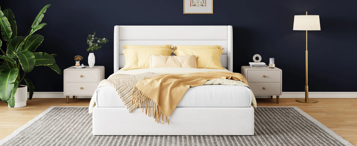 HOOMIC Lift Up Storage Bed with Wingback Headboard/Heavy-Duty Hydraulic Bed/Large Underneath Storage Allewie - Uknowucme