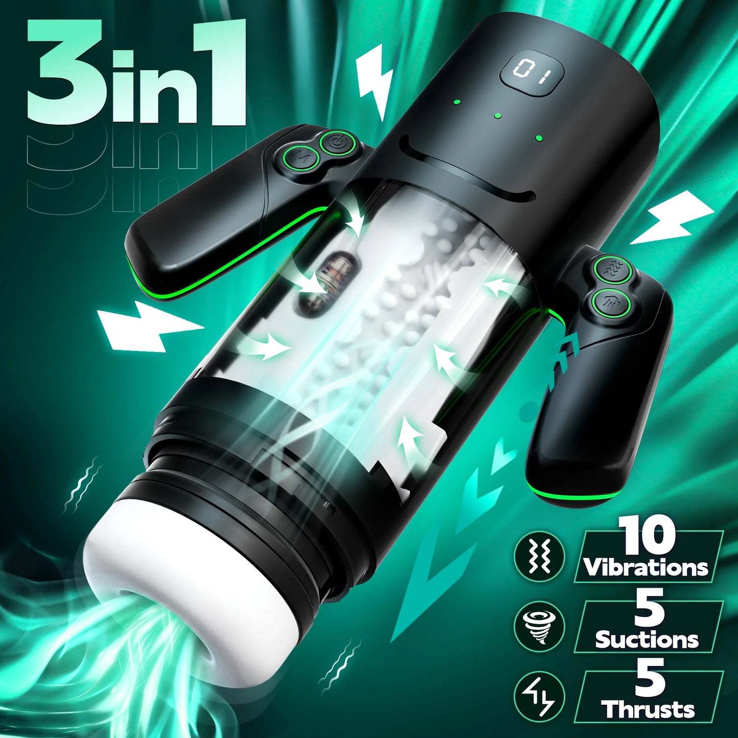 KUSHOR Automatic Thrusting Sucking Male Masturbator with Handle Double Layer Masturbation Cup Pocket Pussy Adult Toy for Men