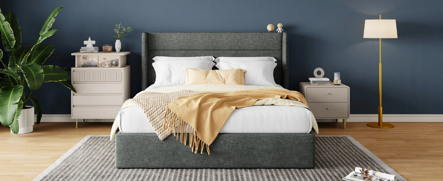 HOOMIC Lift Up Storage Bed with Wingback Headboard/Heavy-Duty Hydraulic Bed/Large Underneath Storage Allewie - Uknowucme