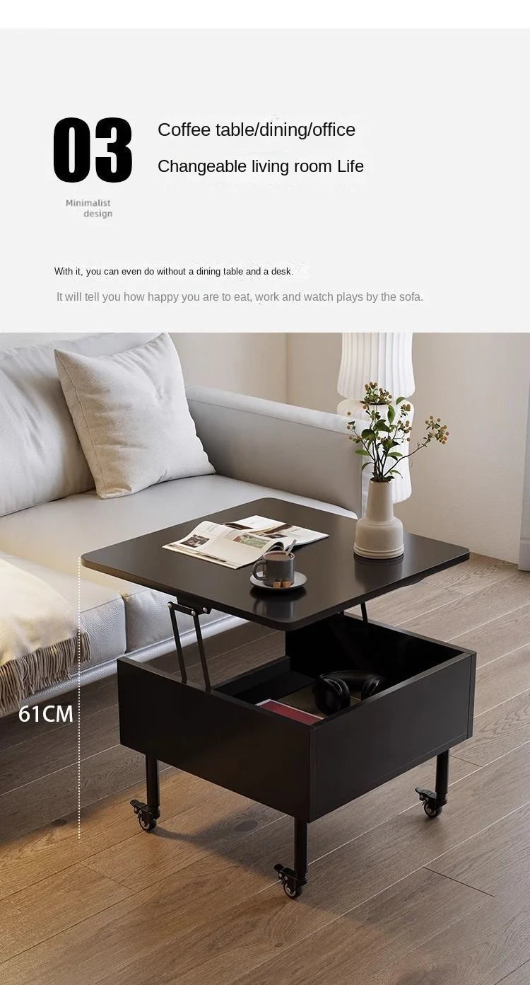 Realife Tea Table Simple And Adjustable Solid Wood Rock Board Small Table Japanese Cream Style Movable Living Room Side Table - Uknowucme