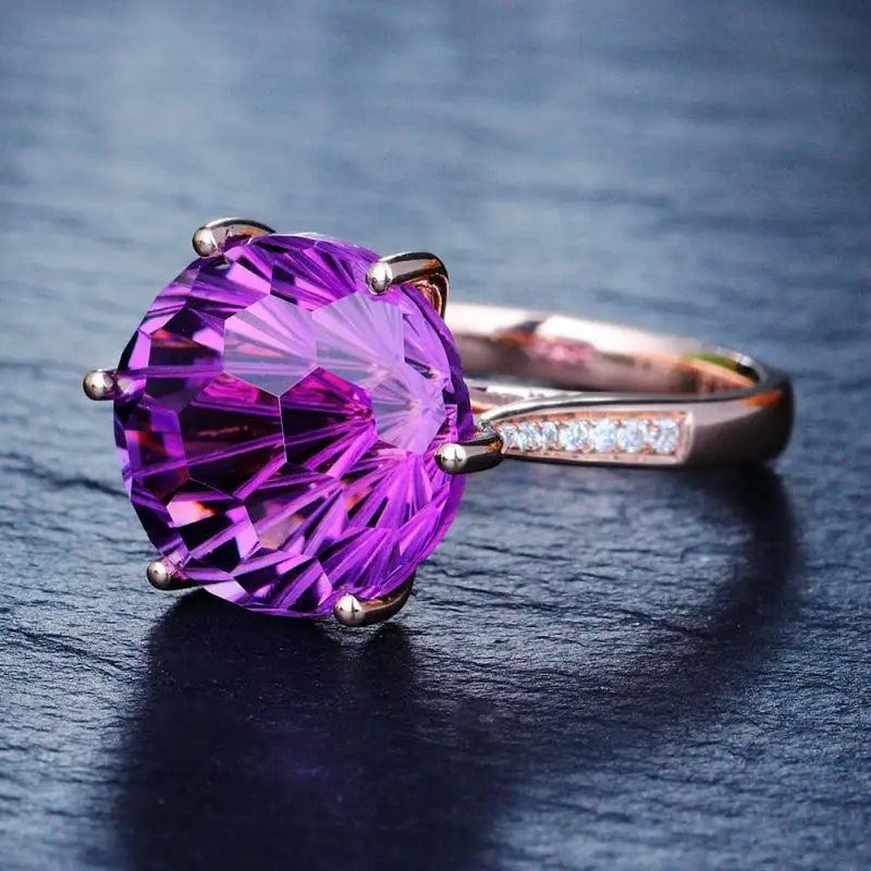 HOYON 18K Rose Gold Colorful Brazilian Natural amethyst Ring Six claw Temperament Colorful Gem Diamond Style Ring Opening Ring - Uknowucme