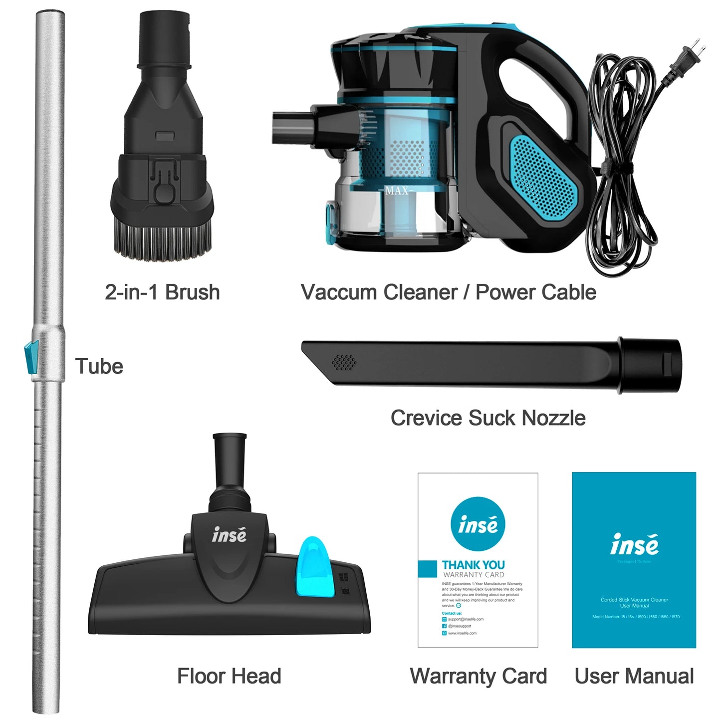 Vacuum Cleaner Corded INSE I5 18Kpa Powerful Suction 600W Motor Stick Handheld Vaccum Cleaner for Home Pet Hair Hard Floor - Uknowucme