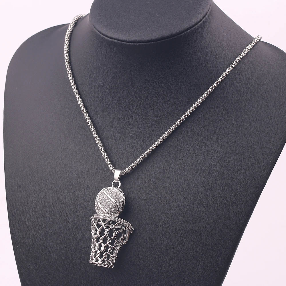 Basketball Hoop Pendant Necklace Basketball Legend Number 23 Drop Necklace Men Hip Hop Rock Neck Chain Jewelry Accessories - Uknowucme