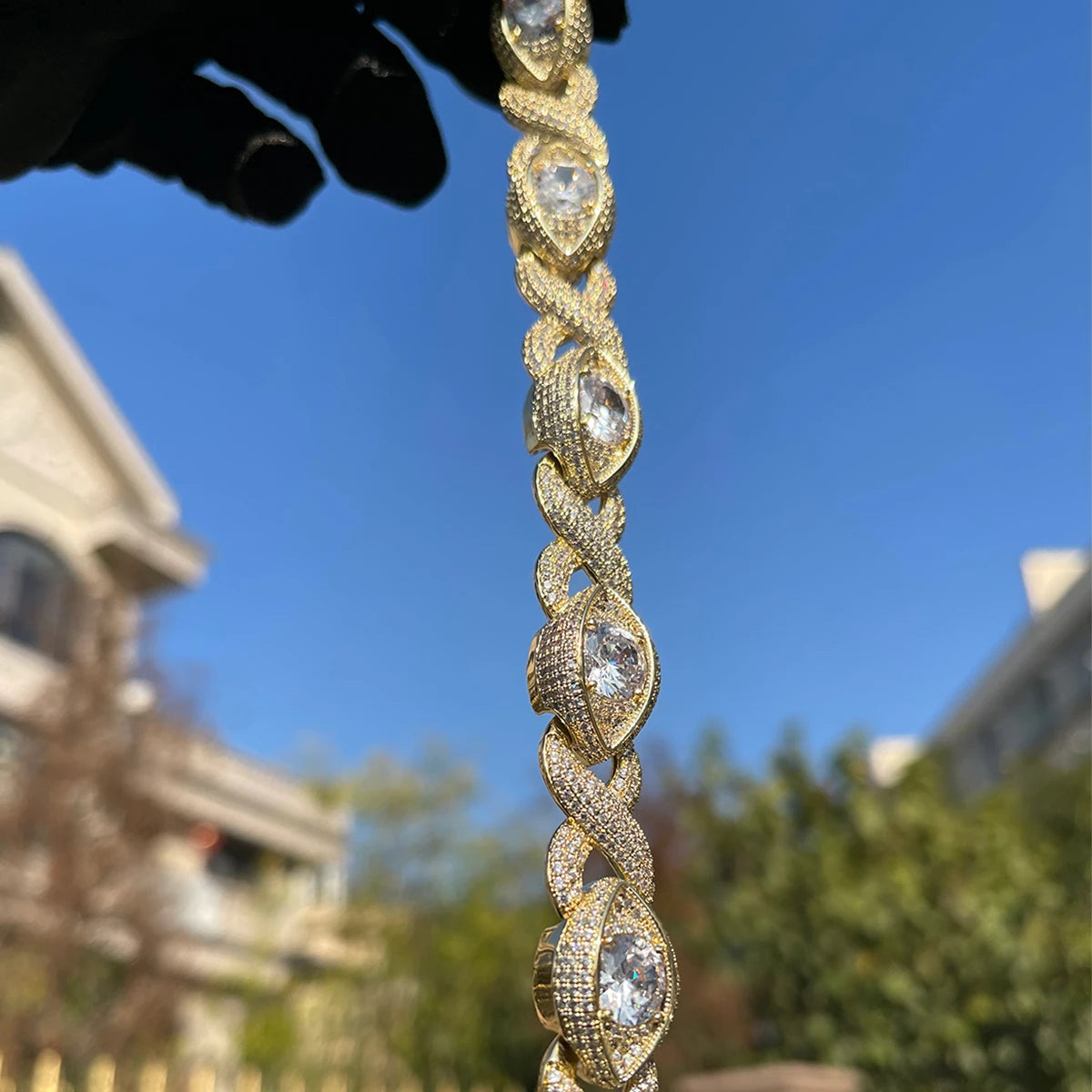 Bubble Letter Iced Out Shape 8 Eye Cuban Link Bracelet for Men Prong Setting Hip Hop Jewelry - Uknowucme