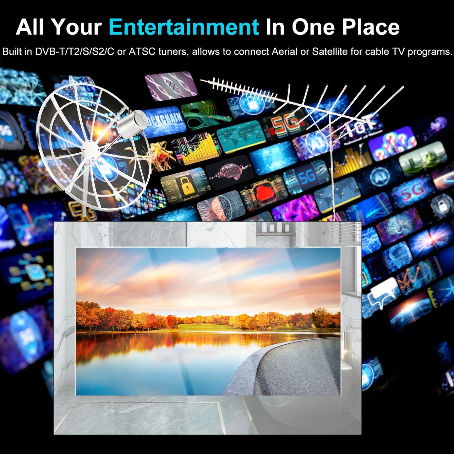 Haocrown 15.6 Inch Waterproof Bathroom TV Smart Mirror Touchscreen Android 11 Television with 5G Wi-Fi Bluetooth (8+64 GB,2023) - Uknowucme