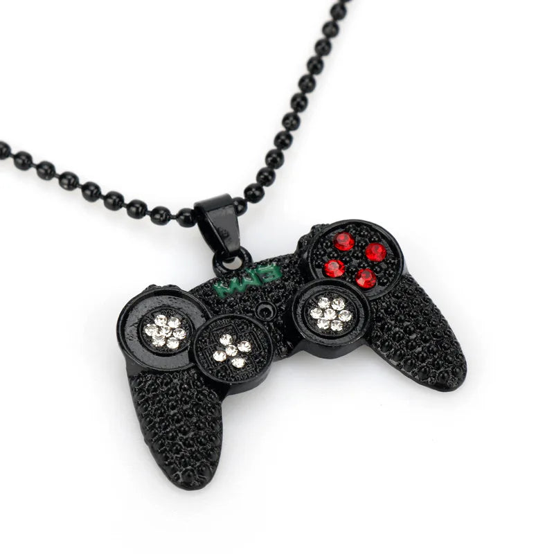 Hip-Hop Jewelry Game Console Handle Necklace Pendant Gold Color Chain Rhinestone Necklace Charms for Children Boys Gifts - Uknowucme