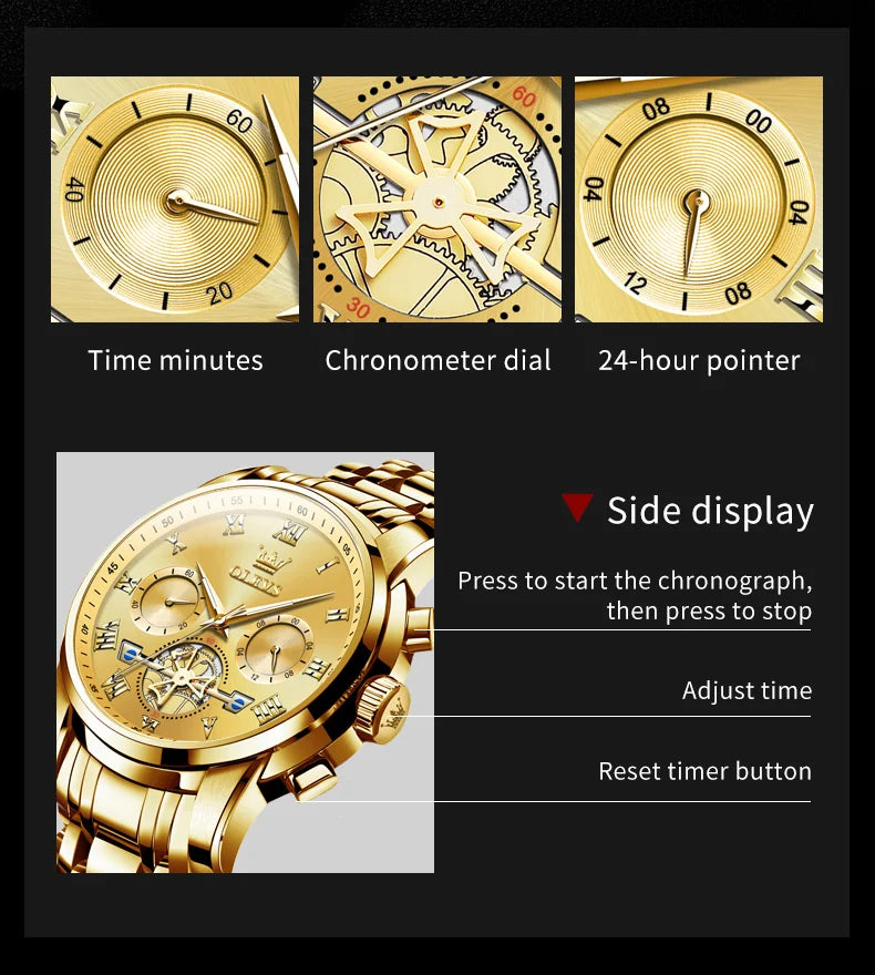 OLEVS 2859 Men's Quartz Watch With Steel Band Timing Function - Uknowucme