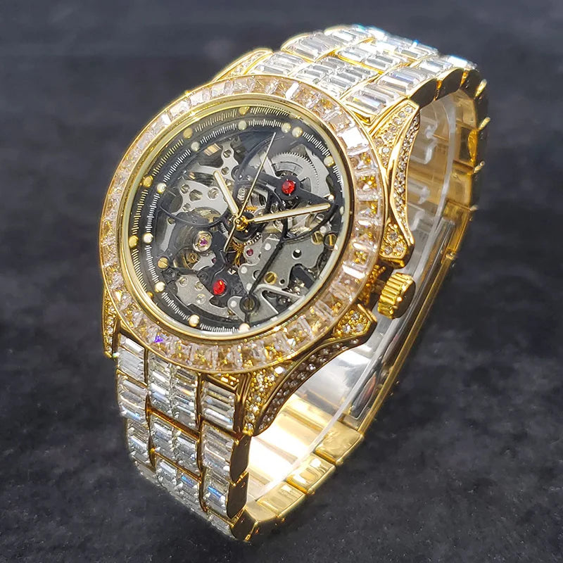 High End Automatic Watch For Men Hip Hop Diamond Hollow Mechanical relogio masculino Luxury Ice Out waterproof Male Watches 2022 - Uknowucme