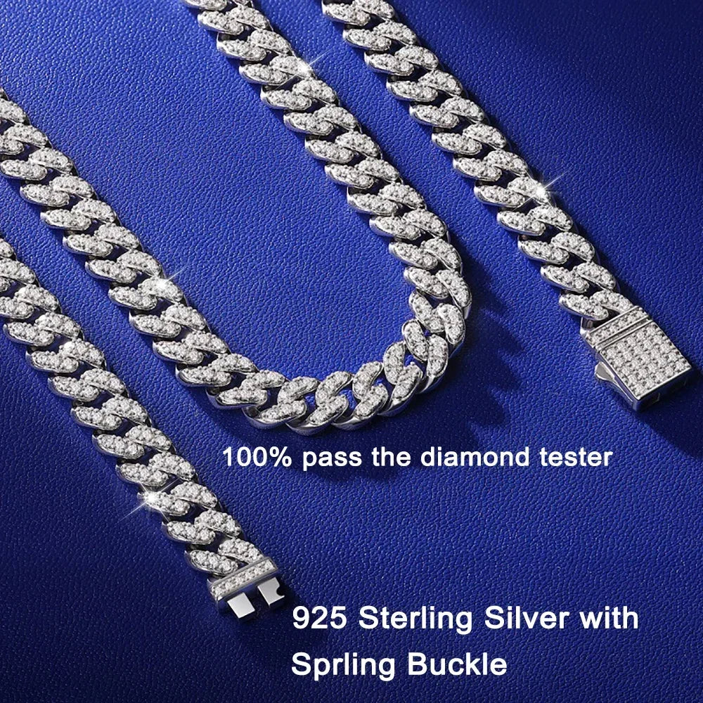 8mm Full Moissanite Cuban Necklaces for Men Women D Color Single Row Lab Diamond S925 Sterling Silver Hip Hop Jewelry Neck Chain - Uknowucme