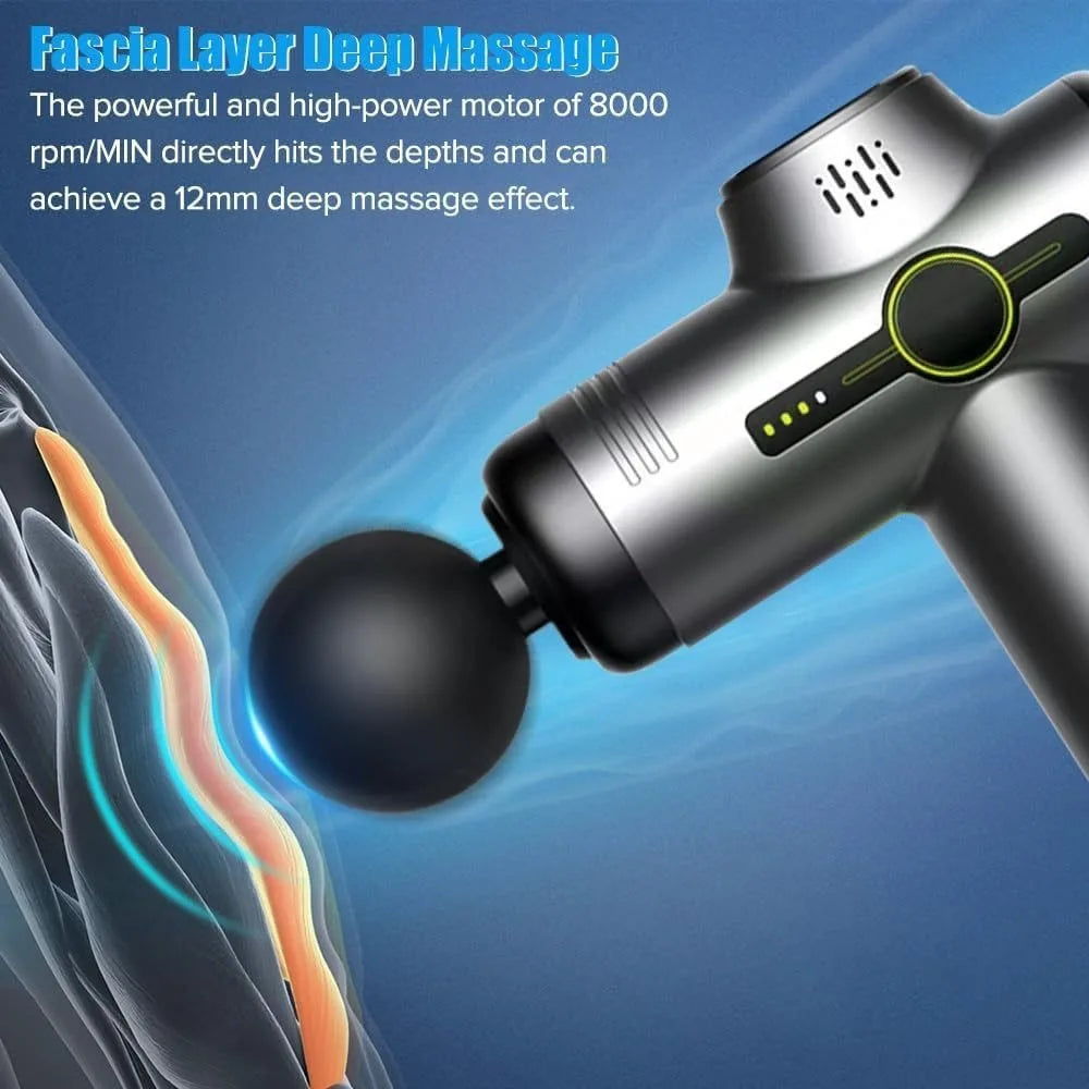 Rechargeable Massage Gun with 99 Adjustable Speeds, 8 Interchangeable Massage Heads, Handheld Massager for Muscle Pain Relief - Uknowucme
