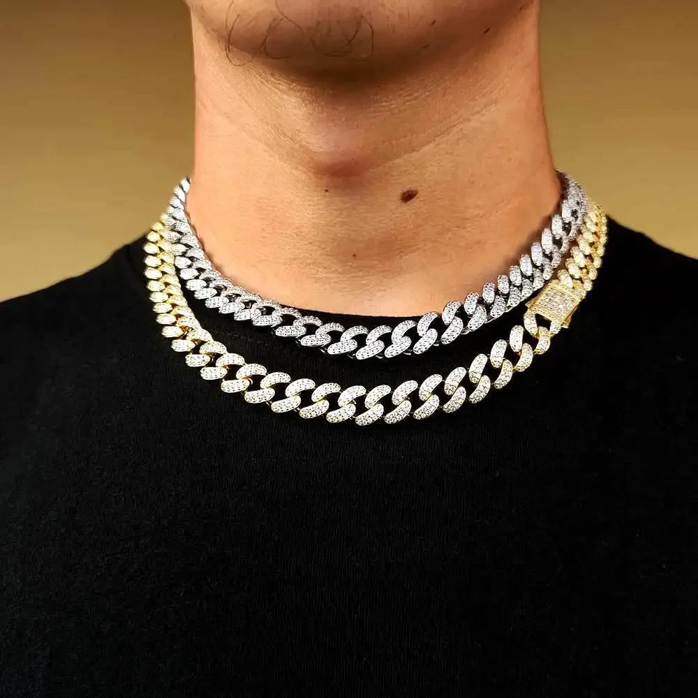 12mm Hip Hop Miami Cuban Chain Moissanite Diamond Style S925 Sterling Silver Gold Plated Necklace For Men Rap Rock Jewelry - Uknowucme