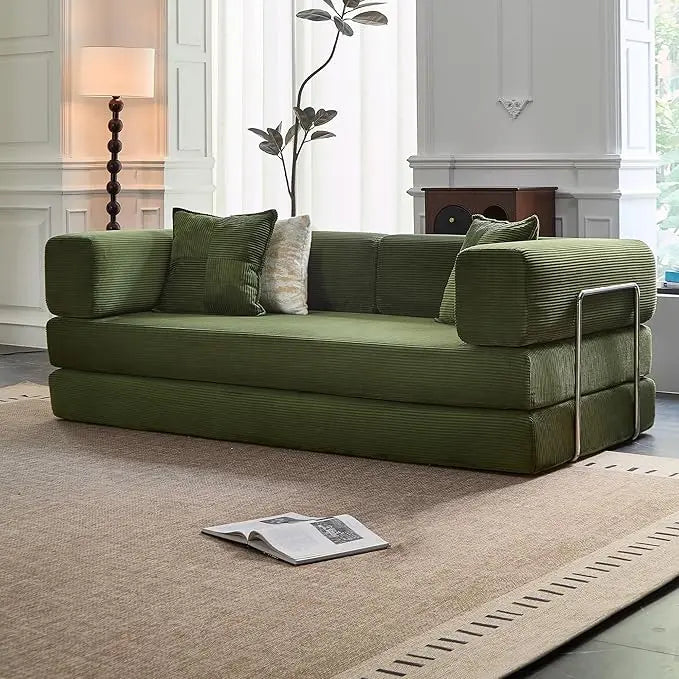 78.8”Compression Sofa - Convertible Sleeper Sofa Bed with Pillow Back Support - Corduroy Foldable Sofa Bed with Fixed-Shape