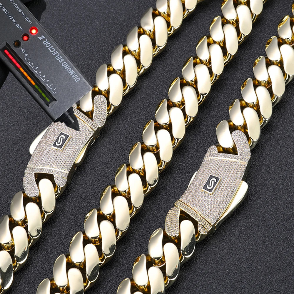 High Quality 14K Plated Monaco Chain 925 Silver Cuban Link Necklace Iced Out VVS Moissanite Clasp Smooth Cuban Chain Jewelry - Uknowucme